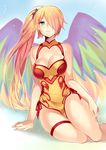  aqua_eyes arm_support breasts chinese_clothes cleavage hair_over_one_eye kaki_s large_breasts leilan_(p&amp;d) long_hair looking_at_viewer orange_hair puzzle_&amp;_dragons side_ponytail sitting solo thigh_strap thighs very_long_hair wings 
