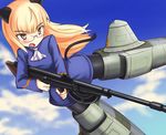  a9b_(louis814) animal_ears ascot blonde_hair blush cat_ears cat_tail chauchat flying glasses gun long_hair open_mouth pantyhose perrine_h_clostermann rifle solo strike_witches striker_unit tail weapon world_witches_series yellow_eyes 