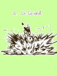 character_name directional_arrow explosion gerald_(scp) green_background male_focus scp_foundation seneo simple_background solo 