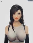  black_hair final_fantasy final_fantasy_vii jewelry looking_at_viewer plusnine shirt single_earring tank_top taut_clothes taut_shirt tifa_lockhart white_top 