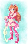  adapted_costume arakawa_tarou blue_eyes boots bow bra braid brown_hair choker cosplay cure_melody cure_melody_(cosplay) earrings hair_ornament hair_ribbon half_updo happy highres houjou_hibiki jewelry knee_boots long_hair looking_at_viewer navel panties pink_bow pink_bra pink_choker pink_footwear pink_legwear pink_panties pink_shirt precure ribbon shirt single_braid smile solo standing stomach suite_precure thighhighs thighs twintails underwear underwear_only wrist_cuffs 