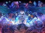  blue_hair card choker closed_eyes crossed_arms dress floating_hair hatsune_miku highres karakuri_pierrot_(vocaloid) long_hair mask mitu_yang smile solo tears twintails very_long_hair vocaloid 