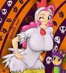  big_breasts bird breasts chicken costume dragon female friendship_is_magic halloween holidays human humanized male mammal my_little_pony one_eye_closed pinkie_pie_(mlp) spike_(mlp) tongue tongue_out true-artist-mas wink 