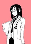  1girl ayatori_(sensei_heroism) dokidoki!_precure hishikawa_rikka labcoat looking_at_viewer monochrome necktie precure solo stethoscope 