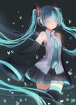  aqua_hair bad_id bad_pixiv_id closed_eyes detached_sleeves hatsune_miku long_hair necktie nyanku skirt sleeves_past_wrists solo thighhighs twintails very_long_hair vocaloid 