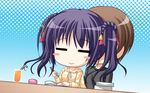  1girl 3-nin_iru! bell blush eyes_closed game_cg nakase_nagisa purple_hair short_hair smile suzui_narumi 