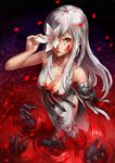  blood blood_on_face breasts cleavage drag-on_dragoon drag-on_dragoon_3 dress flower flower_eyepatch jiro_(ninetysix) long_hair medium_breasts petals red_eyes solo white_hair zero_(drag-on_dragoon) 