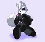  anthro big_breasts breasts canine clothed clothing crossgender female kneeling mammal nintendo purple_eyes solo star_fox tight_clothing video_games wolf wolf_o&#039;donnell wolf_o'donnell zero_suit 
