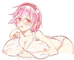  alternate_breast_size bikini blush breasts cleavage collarbone come_hither covered_nipples finger_in_mouth finger_sucking hairband heart huge_breasts komeiji_satori kurokuro looking_at_viewer pink_eyes pink_hair solo swimsuit touhou wet wet_clothes wet_hair wet_swimsuit white_bikini 