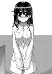  admiral_(kantai_collection) admiral_(kantai_collection)_(cosplay) ahoge blush breasts cleavage cosplay greyscale kantai_collection kiryuu_makoto large_breasts long_hair monochrome open_mouth solo ushio_(kantai_collection) 