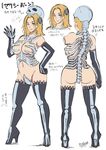  alternate_costume ass blonde_hair blue_eyes bolt boots breasts butcha-u character_sheet concept_art dead_or_alive dead_or_alive_5 elbow_gloves gloves high_heel_boots high_heels large_breasts multiple_views navel revealing_clothes short_hair skeleton_costume skull stitches thigh_boots thighhighs tina_armstrong translation_request 