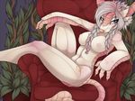  anthro armadillo breasts claws female hair happy long_hair looking_at_viewer lounge navel nipples nude sharp_claws sitting smile solo sparky-corpsee squint 