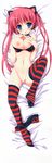  :o absurdres animal_ears black_bra black_legwear black_panties blue_eyes blush boyshorts bra bra_pull breasts cat_ears dakimakura flame_print full_body highres huge_filesize large_breasts long_hair maria_dodge nipples no_pussy panties panties_around_one_leg pink_hair red_legwear revolver_girl_hammer_lady shimesaba_kohada solo spread_legs striped striped_legwear thighhighs twintails underwear 