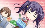  1girl 3-nin_iru! basket bell blush eyes_closed game_cg nakase_nagisa open_mouth purple_hair short_hair suzui_narumi 