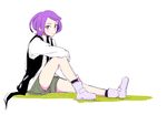  1girl ayatori_(sensei_heroism) dokidoki!_precure kenzaki_makoto looking_at_viewer precure purple_hair shorts sitting solo white_background 