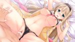  1girl arm_behind_head ascot bangs bed between_breasts black_bra black_panties blonde_hair blush bra bra_lift breasts breasts_apart breasts_outside brooch bunny_paradise_~koibito_zenin_bani-ka_keikaku~ buttons censored chouno_haru clothed_female_nude_male clothed_male_nude_female clothed_sex cross-laced_clothes cum cum_in_pussy dress drooling dutch_angle frilled_dress frills from_above game_cg green_eyes hairband hetero highres hinata_mutsuki jewelry lace lace-trimmed_bra lace-trimmed_panties large_breasts light_brown_hair light_particles lingerie long_hair looking_at_viewer lying missionary moaning mosaic_censoring navel nipples nude on_back on_bed open_clothes open_dress panties panties_aside penis pillow pov pov_eye_contact puffy_nipples saliva sash sex solo_focus spread_legs sweat thigh_grab third-party_edit unbuttoned uncensored underwear underwear_only untied vaginal very_long_hair wide_hips 