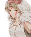  brown_eyes brown_hair facial_mark headgear hiro_(hirohiro31) jewelry looking_at_viewer mononoke_hime necklace san short_hair simple_background solo white_background 