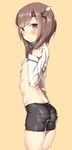  aida_takanobu ass bad_id bad_twitter_id bike_shorts blush brown_eyes brown_hair flat_chest headband headgear kantai_collection looking_at_viewer no_pants short_hair shorts solo taihou_(kantai_collection) 