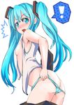  /\/\/\ 1girl ass blue_eyes blue_hair blue_panties blush breasts butt_crack hatsune_miku long_hair open_clothes open_shirt panties shirt simple_background small_breasts solo t_shatsu twintails underwear vocaloid white_background 