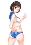  asahina_hikage ass back_bow bishoujo_senshi_sailor_moon blue_bow blue_choker blue_panties blue_sailor_collar bow bow_panties bra brown_eyes brown_hair choker cosplay hand_on_hip kuramochi_yuka looking_back midriff panties real_life sailor_collar sailor_mercury sailor_mercury_(cosplay) sailor_moon_narikiri_bra_set sailor_senshi_uniform short_hair smile solo underwear underwear_only v white_background 