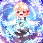  blonde_hair bubble fang fish hair_ribbon kuroyume_(dark495) open_mouth outstretched_arms red_eyes ribbon rumia shirt skirt skirt_set smile solo touhou vest 