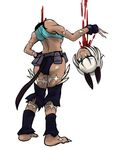  animal_ears ass barefoot belt_pouch blood bob_cut breasts cat_ears cat_tail crop_top dark_skin disembodied_head fingerless_gloves fingernails from_behind gloves m.purin medium_breasts midriff ms._fortune_(skullgirls) pouch scar sharp_fingernails sharp_toenails short_hair skullgirls smile solo tail toenails underboob white_hair 