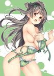  banned_artist black_hair bra bra_removed breast_squeeze breasts brown_eyes green_bra green_panties lace lace-trimmed_bra lace-trimmed_panties long_hair looking_at_viewer love_live! love_live!_school_idol_project medium_breasts minami_kotori one_side_up open_mouth panties paseri sideboob solo tears underwear underwear_only very_long_hair 