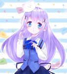  angora_rabbit animal animal_on_head blue_eyes blue_hair bunny gochuumon_wa_usagi_desu_ka? hair_ornament hairclip kafuu_chino long_hair on_head rabbit_house_uniform shige_(okosama_lunch) tippy_(gochiusa) waitress x_hair_ornament 