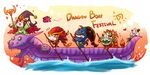  &gt;_&lt; 3girls :3 =_= ^_^ animal_ears artist_name baron_nashor black_hair boat chibi closed_eyes dragon drooling eating hat heart helmet horns kog'maw league_of_legends lulu_(league_of_legends) multiple_girls oar open_mouth pink_hair pix poro_(league_of_legends) purple_hair rowing sharp_teeth shauna_vayne shyvana sparkle staff sueyen teeth tongue watercraft wings yordle 