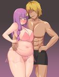  1girl blonde_hair blush breasts crescent faceless faceless_male fat highres huge_breasts lingerie long_hair mamigon muscle patchouli_knowledge plump purple_eyes purple_hair touhou underwear 