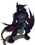  88po abs ambiguous_gender anthro beak capcom claws fur horn loincloth monster_hunter muscles nargacuga necklace pecs plain_background pseudo_wyvern scales solo toned video_games white_background wings wyvern yellow_eyes 