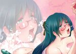  aqua_eyes ass blue_hair blush breasts cucumber food food_insertion glasses hair_ornament japanese_clothes kozue_akari long_hair medium_breasts object_insertion open_mouth original red-framed_eyewear saliva smile solo tongue tongue_out zoom_layer 