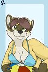  beach_ball bikini breasts brown_hair canine eyewear female fox goggles hair hybrid mammal raccoon rhari solo swimsuit 