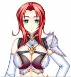  :d animated animated_gif armor blush bouncing_breasts breasts breathing cleavage green_eyes head_tilt large_breasts looking_at_viewer open_mouth red_hair ryuuzouji_usagi shoulder_pads simple_background smile solo tsurime upper_body white_background 