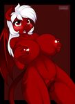  anthro anthrofied big_breasts blush breasts chilly_pepper cutie_mark dragon equine fangs female hair horn hybrid kloudmutt lying mammal my_little_pony navel nipples nude original_character pulling pussy red_eyes solo tongue tongue_out unicorn white_hair wings 