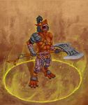  armor dota_2 fangs male mogul_khan_the_axe neon_(artist) paws sergal solo teeth weapon 