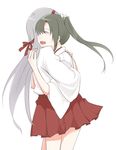  :d chocotto715 commentary_request hair_ribbon headband hug japanese_clothes kantai_collection long_hair multiple_girls open_mouth pleated_skirt red_ribbon red_skirt ribbon shoukaku_(kantai_collection) silver_hair skirt smile tears twintails white_background white_ribbon zuikaku_(kantai_collection) 