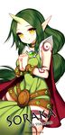  2014 artist_name cape character_name choker dryad_soraka green_hair horn league_of_legends long_hair looking_at_viewer opalheart pointy_ears simple_background smile solo soraka tattoo very_long_hair white_background yellow_eyes 