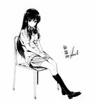  amage_kanade bad_id bad_pixiv_id cardigan_vest chair faux_traditional_media full_body greyscale kneehighs loafers long_hair looking_at_viewer monochrome original pleated_skirt school_uniform shoes sitting skirt solo 