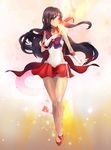  back_bow bare_legs bishoujo_senshi_sailor_moon black_hair bow choker earrings elbow_gloves gloves highres hino_rei jewelry long_hair magical_girl nal_(nal's_pudding) red_sailor_collar red_skirt sailor_collar sailor_mars sailor_senshi_uniform skirt solo star star_earrings tiara very_long_hair white_gloves 