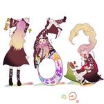  :o black_legwear blonde_hair blush blush_stickers boots commentary dress eating flower full_body gradient_hair hijiri_byakuren juliet_sleeves katari layered_dress long_hair long_sleeves lotus multicolored_hair namusanbou number_pun open_mouth parted_lips plastic_wrap puffy_sleeves purple_hair senbei simple_background smile solo sorcerer's_sutra_scroll sparkle speech_bubble standing talking touhou translated very_long_hair white_background yellow_eyes 