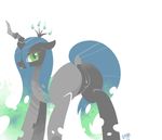  changeling crown female feral friendship_is_magic green_eyes grin horn looking_at_viewer my_little_pony plain_background presenting pussy queen_chrysalis_(mlp) raised_tail solo white_background 