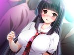  blush breasts brown_eyes hime_cut large_breasts long_hair necktie purple_hair school_uniform zion 