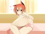 animal_ears ass bad_id bad_pixiv_id blush braid brown_eyes cat_ears heart highres kaenbyou_rin looking_at_viewer lying no_tail on_side panties red_hair smile solo striped striped_panties thighs touhou underwear underwear_only wallpaper zuttokodomo 