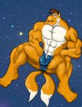  galaxy huskie_love male mario_bros multiple_tails muscle_yoshi night_sky nintendo solo stars torn_clothing universe video_games yoshi 