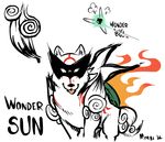  &#332;kami ?kami canine crossover deity english_text female fire issun male mammal mask morbi size_difference text the_wonderful_101 tongue tongue_out video_games wolf 