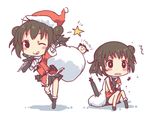  ;q black_hair blush_stickers chibi double_bun hat imazon kantai_collection multiple_girls multiple_views naka_(kantai_collection) one_eye_closed santa_hat short_hair star tongue tongue_out v 