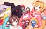  1girl amamiya_hibiya asahina_hiyori bad_id bad_pixiv_id blonde_hair brown_eyes brown_hair character_doll chocoan dark_konoha ene_(kagerou_project) hood hoodie kagerou_project kano_shuuya kido_tsubomi kisaragi_momo kisaragi_shintarou konoha_(kagerou_project) kozakura_marry leggings pillow seto_kousuke side_ponytail tateyama_ayano 