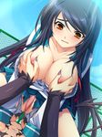  1girl black_hair blush breast_grab breasts game_cg grabbing long_hair nail_polish nipples orion_heart_~injoku_no_suku_mizu_sailor_senshi~ panties portion saeki_hokuto uncensored underwear uzumiya_aoi white_underwear yellow_eyes 