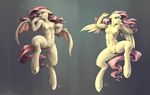  absurd_res anthro anthrofied audrarius blush breasts cyan_eyes duo equine fangs female flutterbat_(mlp) fluttershy_(mlp) friendship_is_magic fur hair hi_res horse long_hair looking_at_viewer mammal my_little_pony nipples nude pegasus pink_hair plain_background pony pussy red_eyes smile wings yellow_fur 